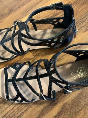 Vince Camuto Black Patent Strappy Gladiator Sandals